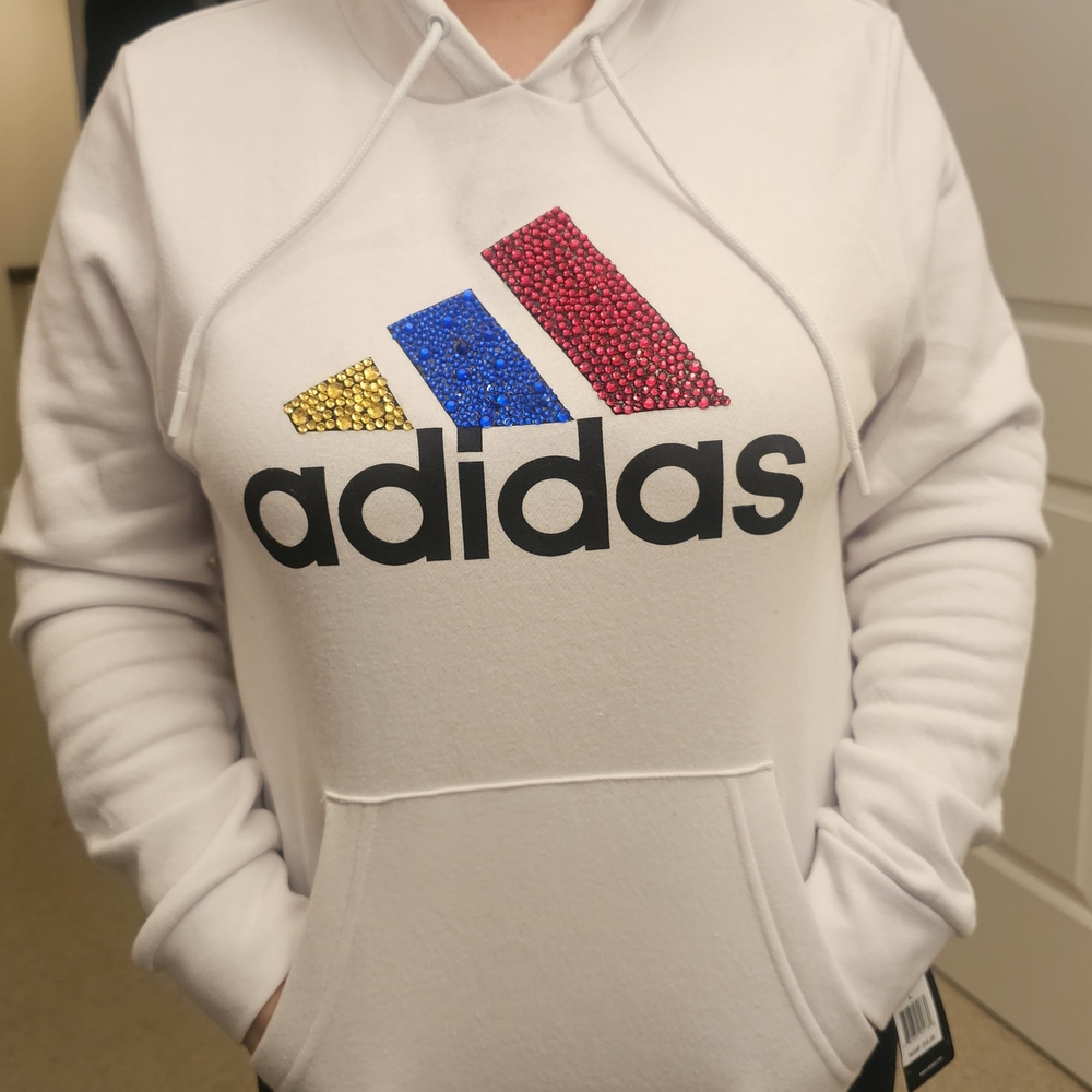 Adidas White Hoodie with Colorful Logo